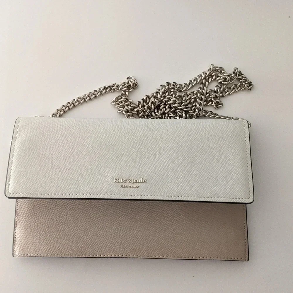 Kate Spade Willow Wallet cream Tan Leather Chain strap crossbody Bag - Picture 2 of 8